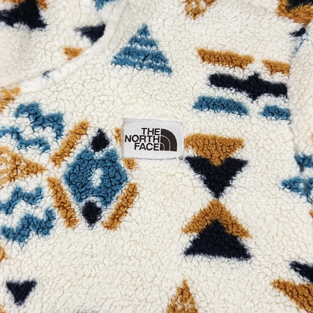 The North Face Hoodie Mens Large White Aztec Sherpa Fleece 1/4 Zip Pullover